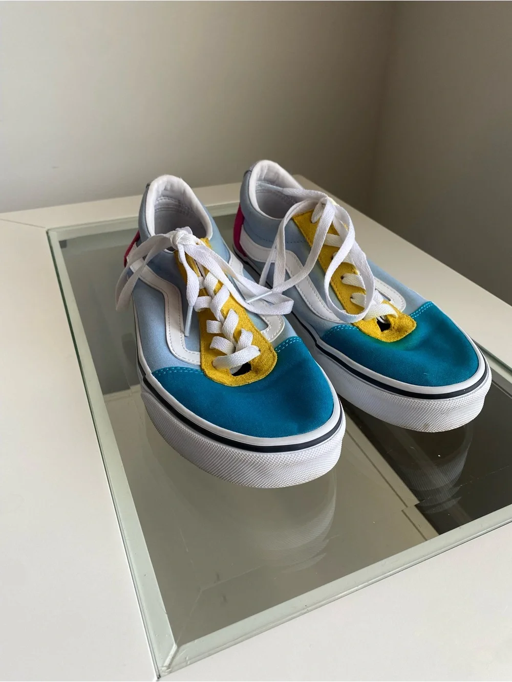 Vans Old Skool Colorblock Sneakers - Blue/Yellow/White/Pink woman’s 9.5